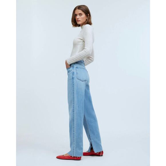 New Madewell Petite Baggy Straight Jeans in Seebald Wash Raw Hem Blue Size 33P - Picture 3 of 16